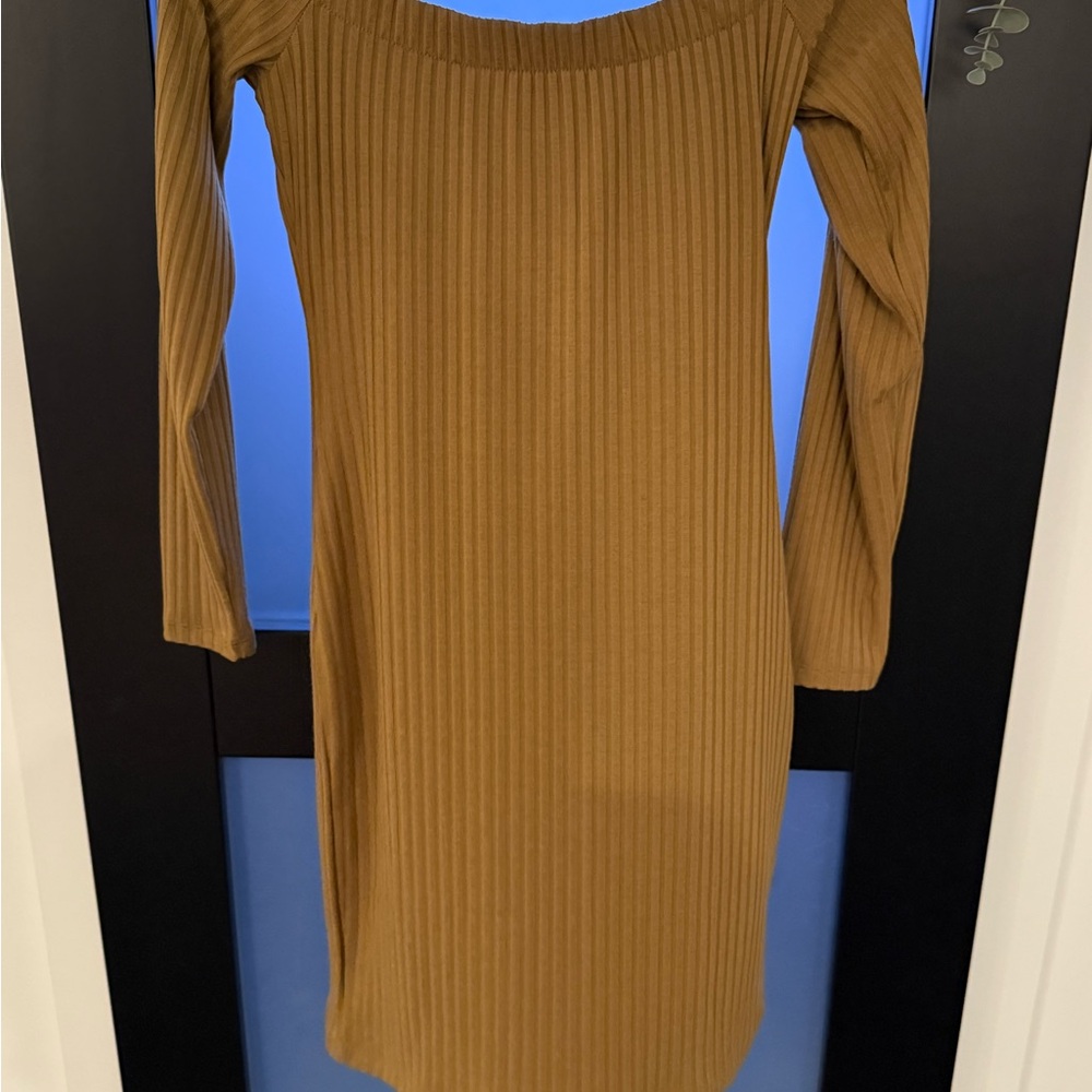 Guess Long Sleeve Tan Ribbed Dress